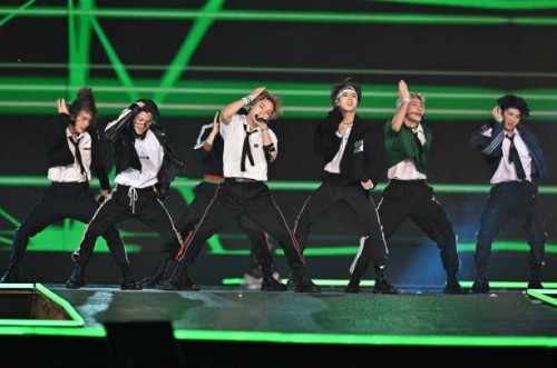 South Korean K-pop group Stray Kids performs during a K-pop concert as part of Seoul Festa 2022 at Jamsil stadium in Seoul on August 10, 2022.