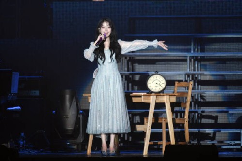 South Korean singer IU performs on the stage in concert on November 30, 2019 in New Taipei City, Taiwan of China.