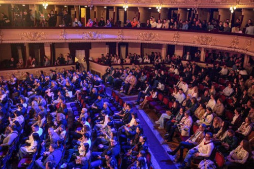 Spectators attend the presentation of the new album, Qirim, by Jamala, a Ukrainian singer who won the Eurovision Song Contest 2016, at the Taras...