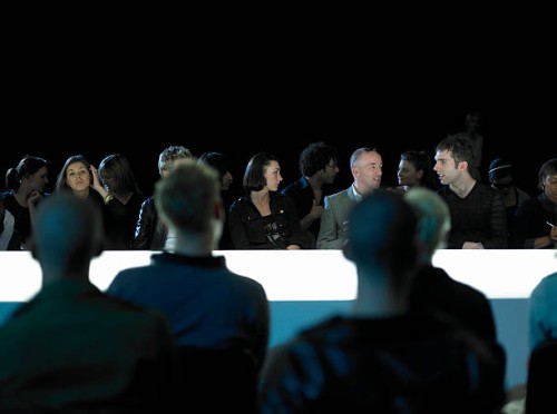 spectators sitting by catwalk at fashion show - fashion stock pictures, royalty-free photos & images