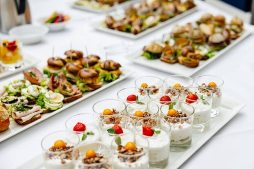 spread of food and drink at business conference - food stock pictures, royalty-free photos & images