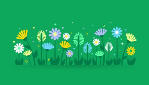 spring flowers modern growing green background - garden decoration stock illustrations