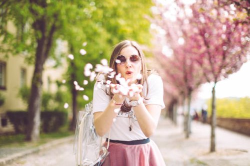 spring portrait of a beautiful woman - garden decoration stock pictures, royalty-free photos & images