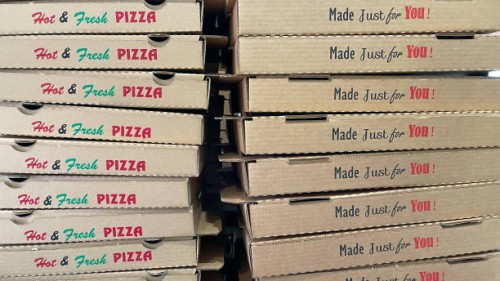 stack of pizza boxes - junk food stock pictures, royalty-free photos & images