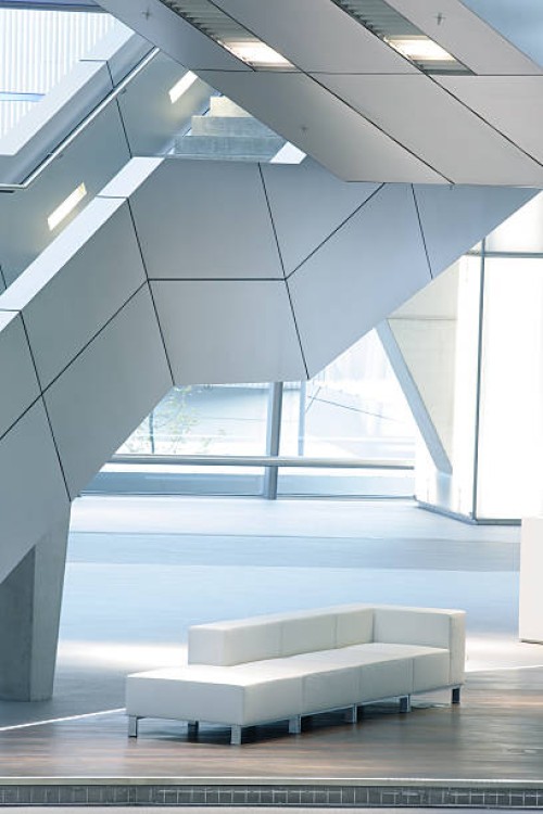 stairs in modern interior, illuminated staircase and sofa - home decoration stock pictures, royalty-free photos & images