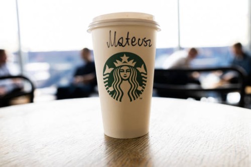 Starbucks Coffee cup is seen at the mall in Gdansk.