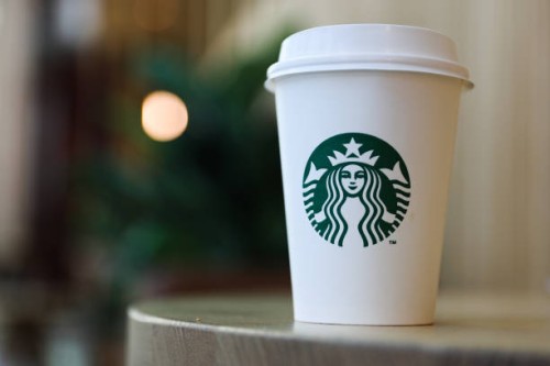 Starbucks Coffee cup is seen in this illustration photo taken at the cafe in Manama, Bahrain on March 5, 2024.