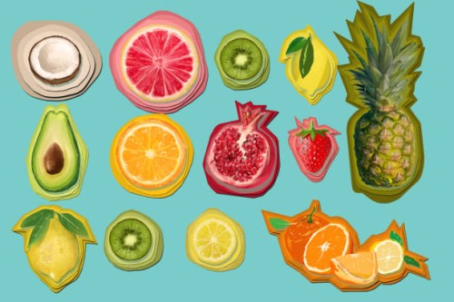stickers of different fruits - food stock illustrations