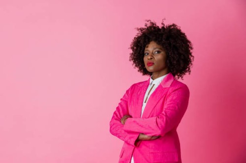 studio portrait of female white collar worker in pink - fashion stock pictures, royalty-free photos & images