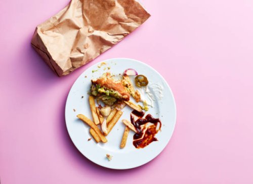 studio shot of half eaten fast food meal - junk food stock pictures, royalty-free photos & images