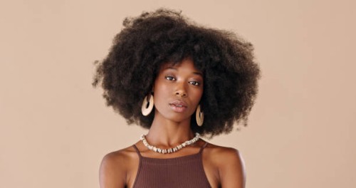 stylish, makeup and black woman with designer jewelry against a brown mockup studio background. portrait of an african model with afro hairstyle, luxury cosmetics and fashion with mock up space - fashion stock pictures, royal