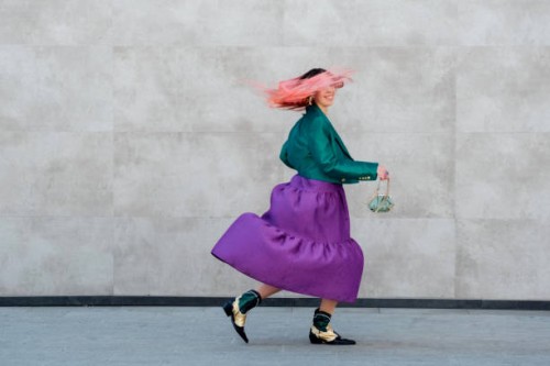 stylish portrait of millennial teenager girl with color hair. romantic young woman in a beret on wall background. - fashion stock pictures, royalty-free photos & images