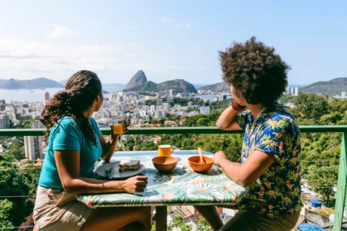 sugarloaf mountain breakfast view, rio de janeiro, - food stock pictures, royalty-free photos & images
