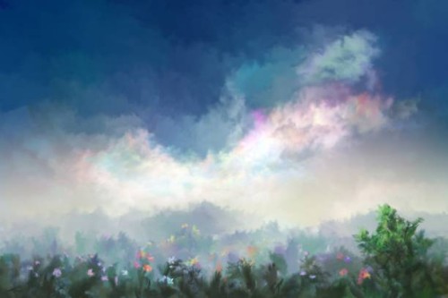 summer meadow in the morning fog - garden decoration stock illustrations