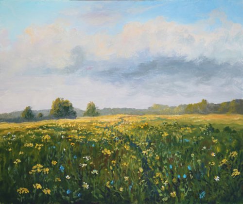 summer meadow, oil painting - garden decoration stock illustrations