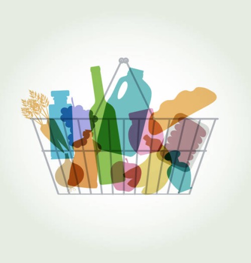 supermarket basket - food stock illustrations