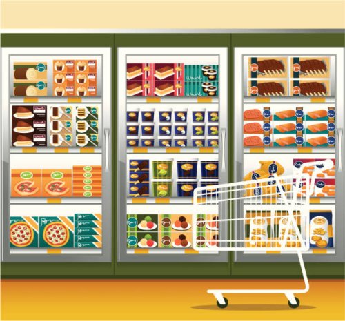 supermarket & shopping cart - junk food stock illustrations