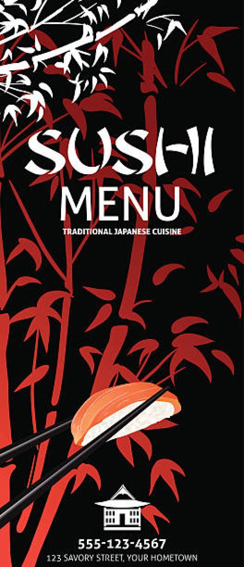 sushi restaurant menu template or background with bamboo - junk food stock illustrations