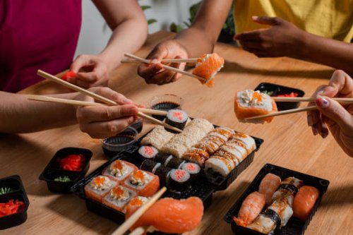 sushi set for office workers, food delivery - junk food stock pictures, royalty-free photos & images