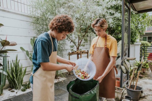sustainable lifestyles of lgbtqia people are composting kitchen waste-stock photo - food stock pictures, royalty-free photos & images