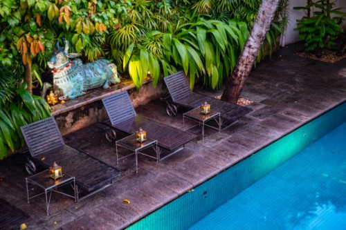 swimming pool at luxury boutique hotel in colombo - garden decoration stock pictures, royalty-free photos & images