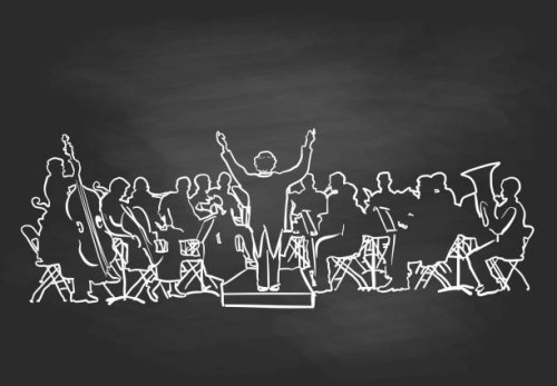 symphonicorchestrasketchblackboard - concert stock illustrations