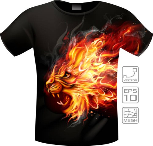 t-shirts fire lion - fashion stock illustrations
