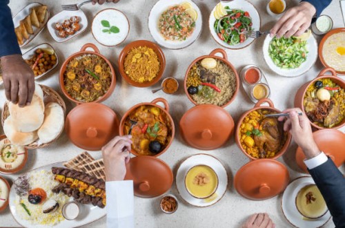 table full of arabic dishes,qatar - food stock pictures, royalty-free photos & images