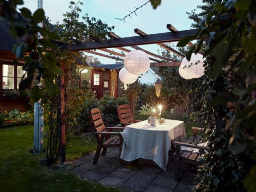 table set in garden - home decoration stock pictures, royalty-free photos & images