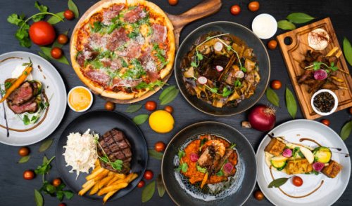 table top of food spread on table. - food stock pictures, royalty-free photos & images