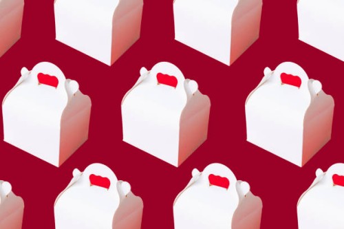 take away boxes arranged over red background - junk food stock illustrations