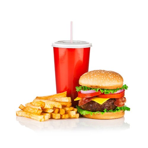 take out food, classic cheeseburger meal isolated on white - junk food stock pictures, royalty-free photos & images