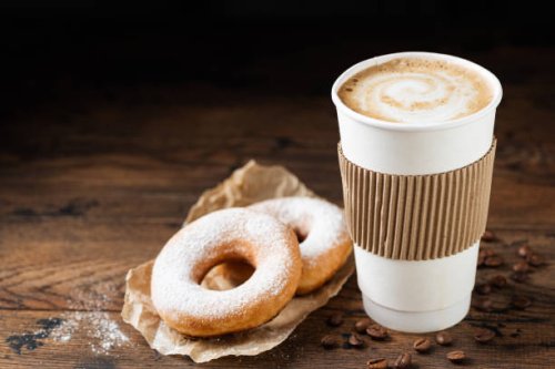 takeaway coffee cup and donuts - junk food stock pictures, royalty-free photos & images