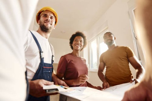 talking about renovation plans! - home decoration stock pictures, royalty-free photos & images