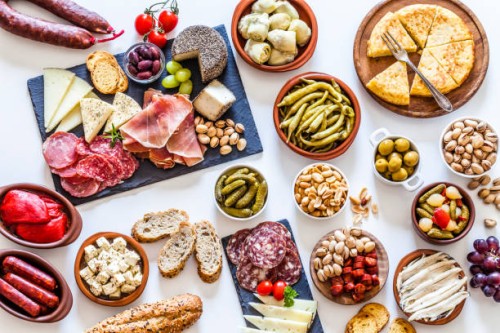 tapas on white background - food stock pictures, royalty-free photos & images