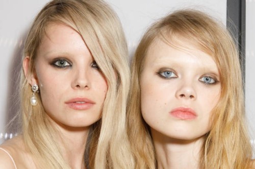 Tara Halliwell and Evie Harris pose backstage at the N21 fashion show during the Milan Fashion Week Womenswear Fall/Winter 2023/2024 on February 22,...