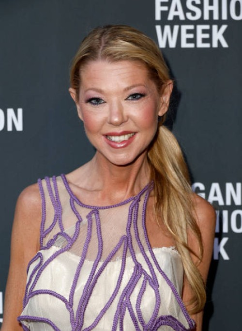 Tara Reid attends Vegan Fashion Week at California Market Center on October 09, 2023 in Los Angeles, California.