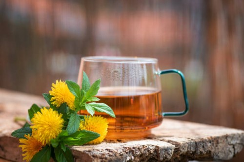 tasse de thé à la fleur de pissenlit - garden decoration photos et images de collection