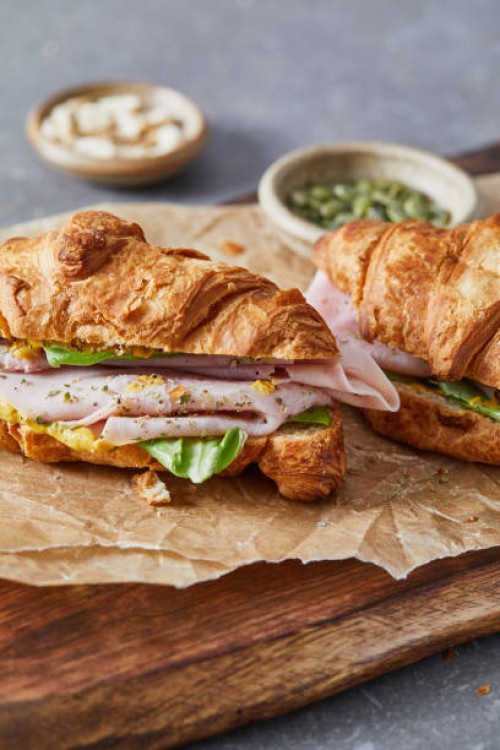 tasty croissant sandwich for breakfast - junk food stock pictures, royalty-free photos & images