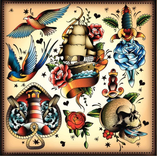 tattoo set - fashion stock illustrations