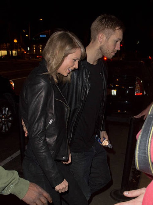 Taylor Swift and Calvin Harris arrive at the Troubadour in West Hollywood to attend a benefit concert on April 02, 2015 in Los Angeles, California.