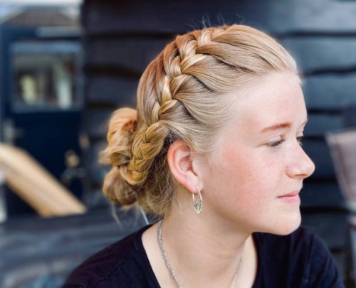 teenage girl getting a nice braid - hairstyle stock pictures, royalty-free photos & images