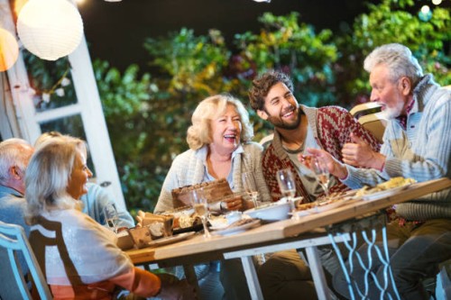 thanksgiving dinner party. - garden decoration stock pictures, royalty-free photos & images