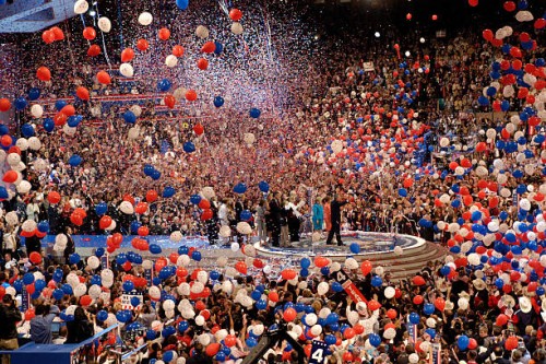 The Bush and Cheney families after the President's speech at the Republican National Convention 2004 in Madison Square Garden in New York City.