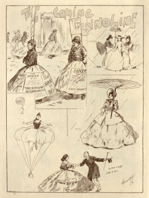 the comic crinoline, 1890s, skirt parachute, umbrella, human advert, victorian cartoon sketch - fashion stock illustrations