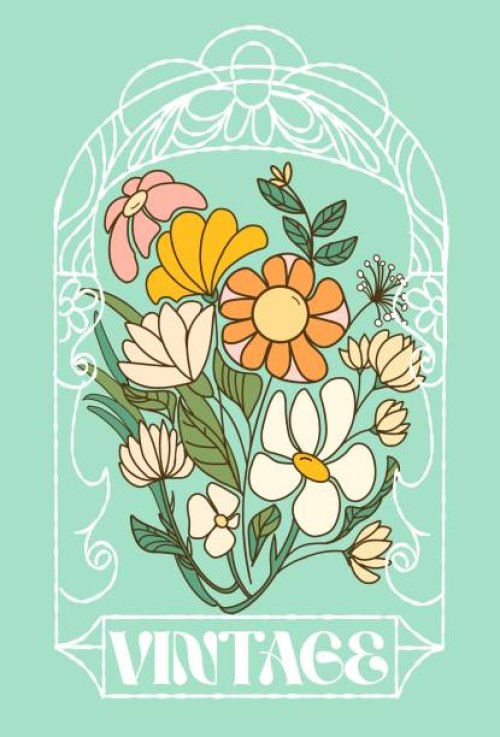 the cottage flower with frames. 1960 inspired art. - garden decoration stock illustrations
