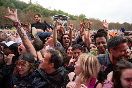 The crowd goes wild at The Offspring concert at the Rock en Seine festival, Saint-Cloud, France, 24 August 2024.