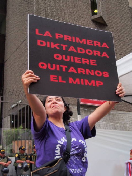 The dictator wants to take away the MIMP" can be read on a banner when dozens of women and activists protest again in front of the current Ministry...