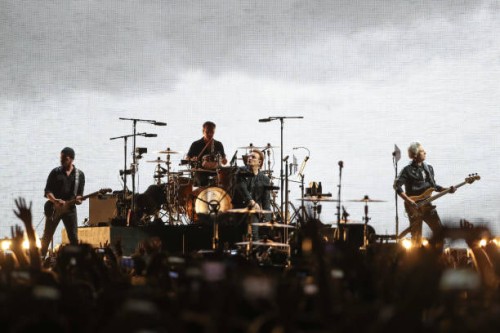 The Edge, Larry Mullen Jr.,Bono and Adam Clayton of U2 perform at Saitama Super Arena on December 04, 2019 in Saitama, Japan.