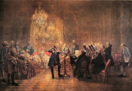 The Flute Concert of Sanssouci, by Adolph Menzel . ; Berlin, Neue Nationalgalerie .